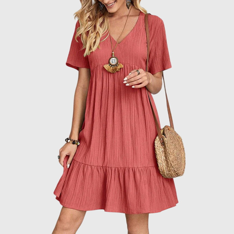 Floral V-Neck Layered Midi Dress For Ladies