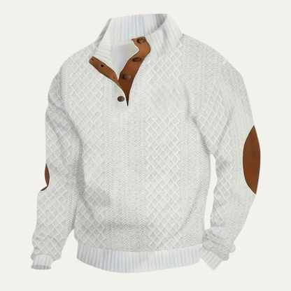 Men's Patterned Fleece Sweater Suede Elbow Patches
