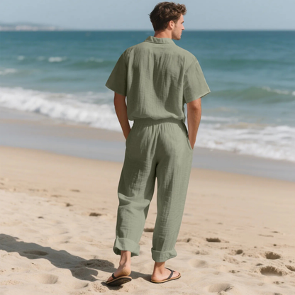 Men's Lightweight Casual Shirt And Pants Set