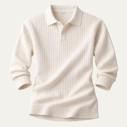 Men's V Neck Jacquard Knit Polo Shirt - VibreMode