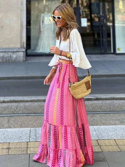 Women's Floral Maxi Skirt Elastic Waist