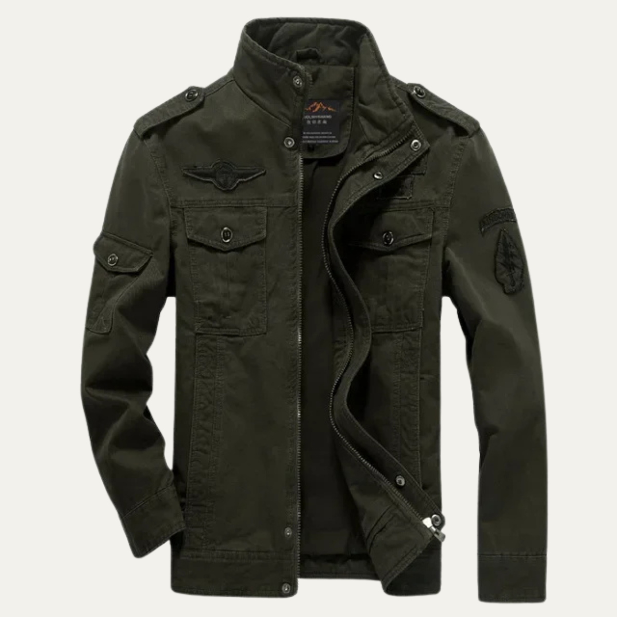Men's Military Jacket Stand Collar Multiple Pockets - VibreMode
