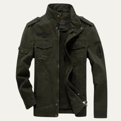Men's Military Jacket Stand Collar Multiple Pockets - VibreMode