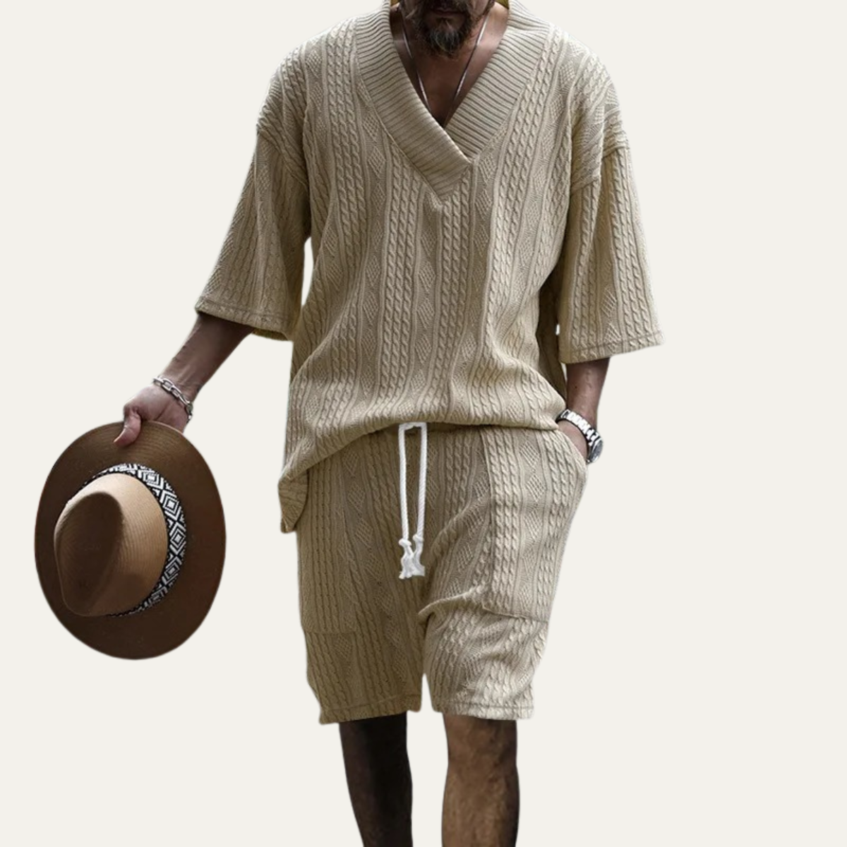 Men's Summer Knit Polo Shirt And Shorts Set
