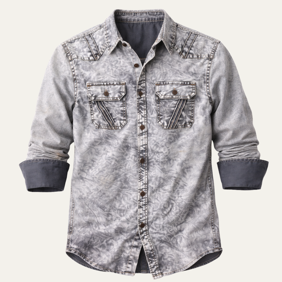 Men's Vintage Tie Dye Denim Shirt Light Grey - VibreMode