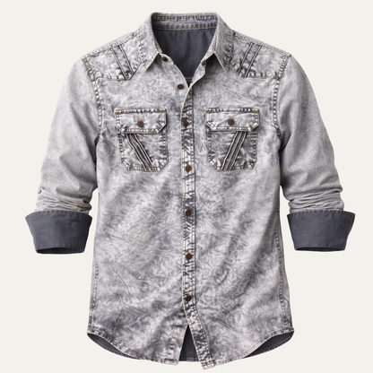 Men's Vintage Tie Dye Denim Shirt Light Grey - VibreMode