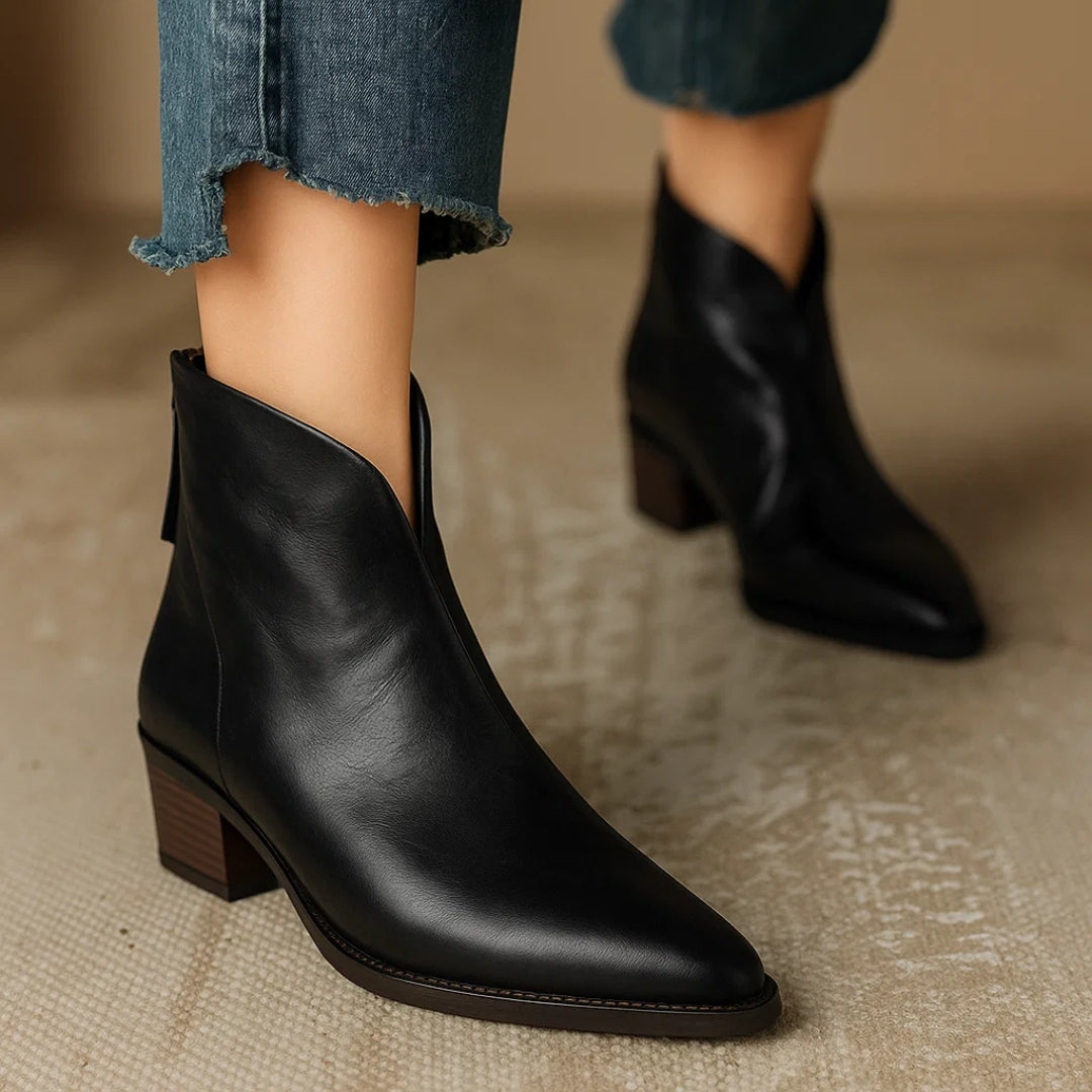 Women's Pointed Toe Boots Smooth Leather Shaft - VibreMode