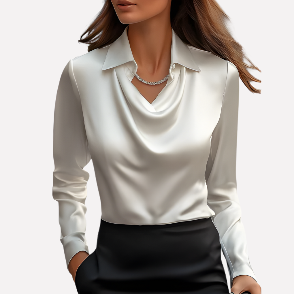 Women Satin Blouse Draped Collar - VibreMode