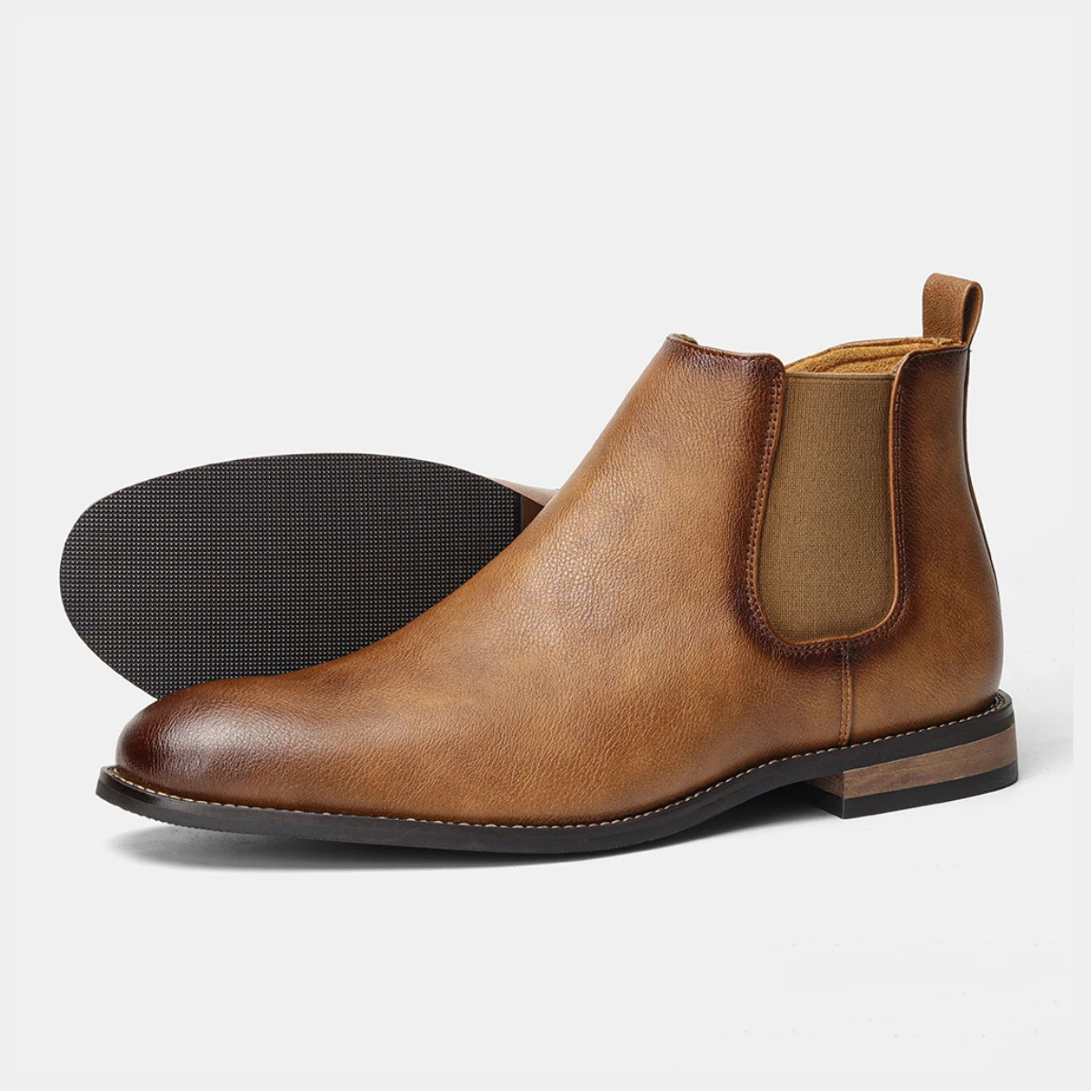 Men's Chelsea Leather Ankle Boots Elastic Sides Brown