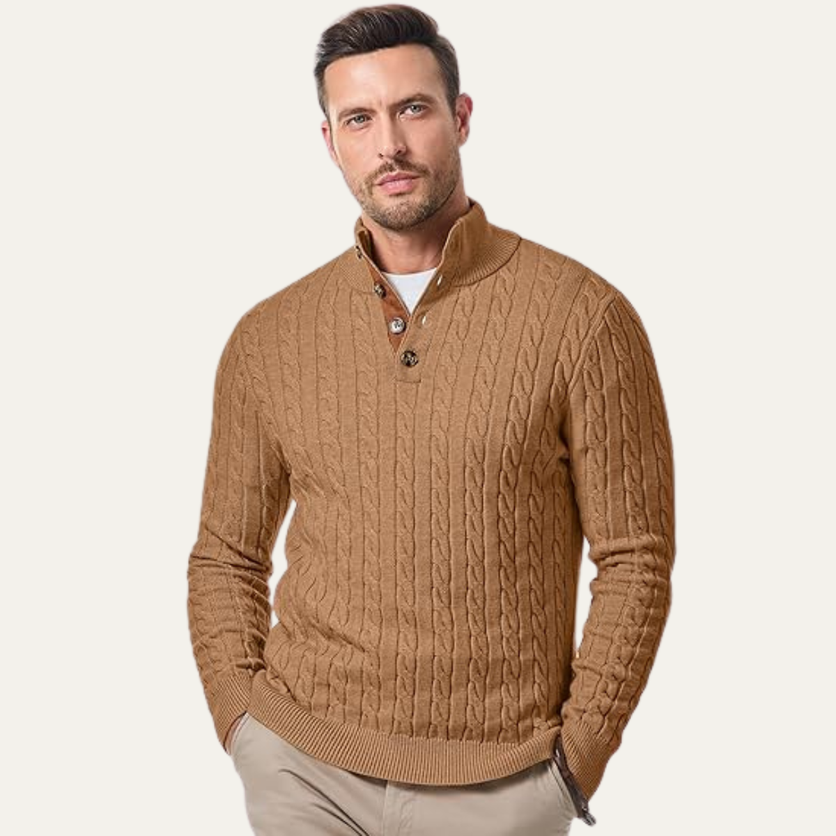 Men's Cable Knit Sweater Stand Collar