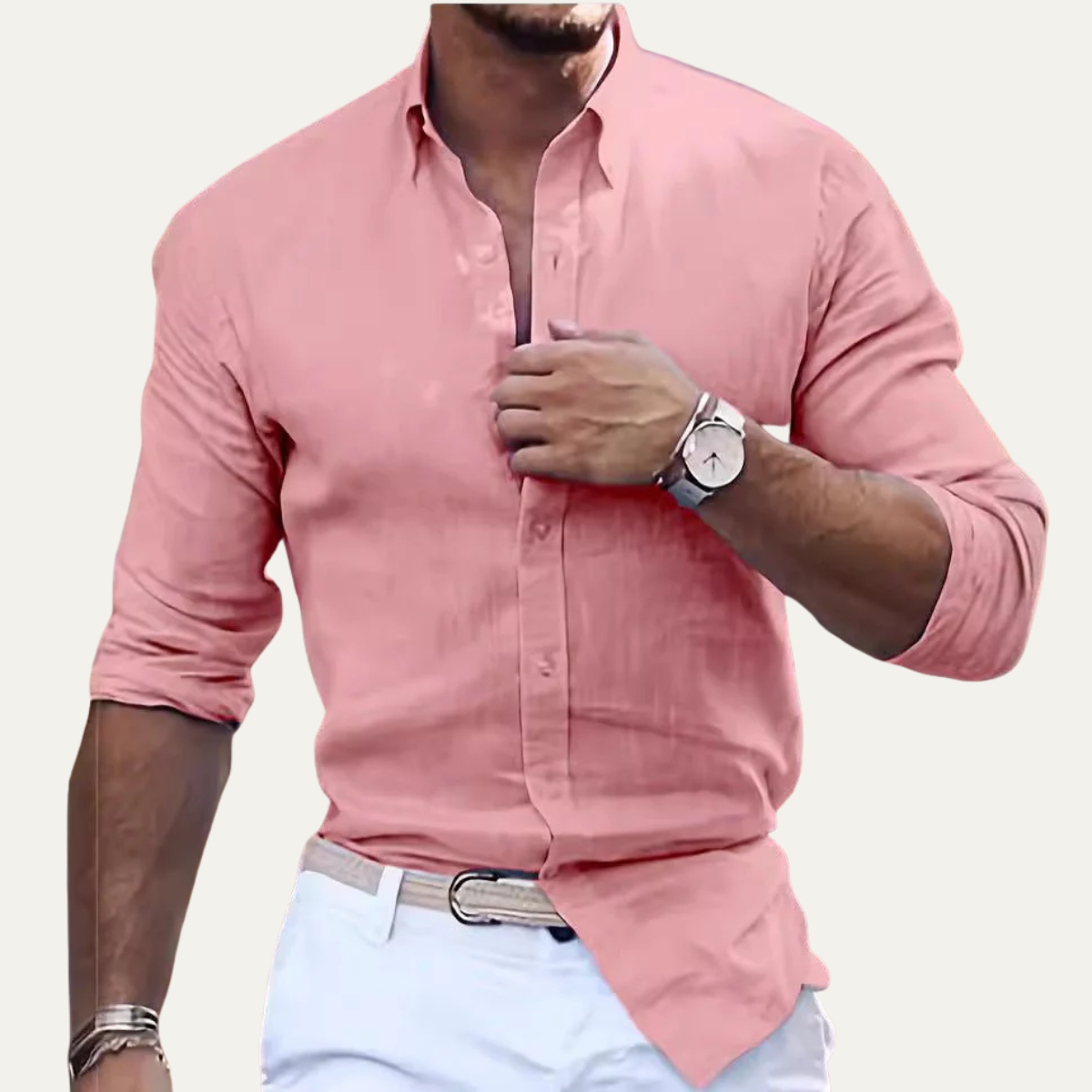 Cala Luna Men's Cotton Linen Button Up Beach Shirt