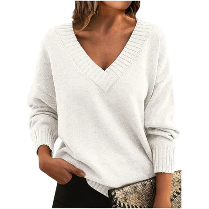 Women's Textured Knit Sweater Relaxed Fit V-Neck