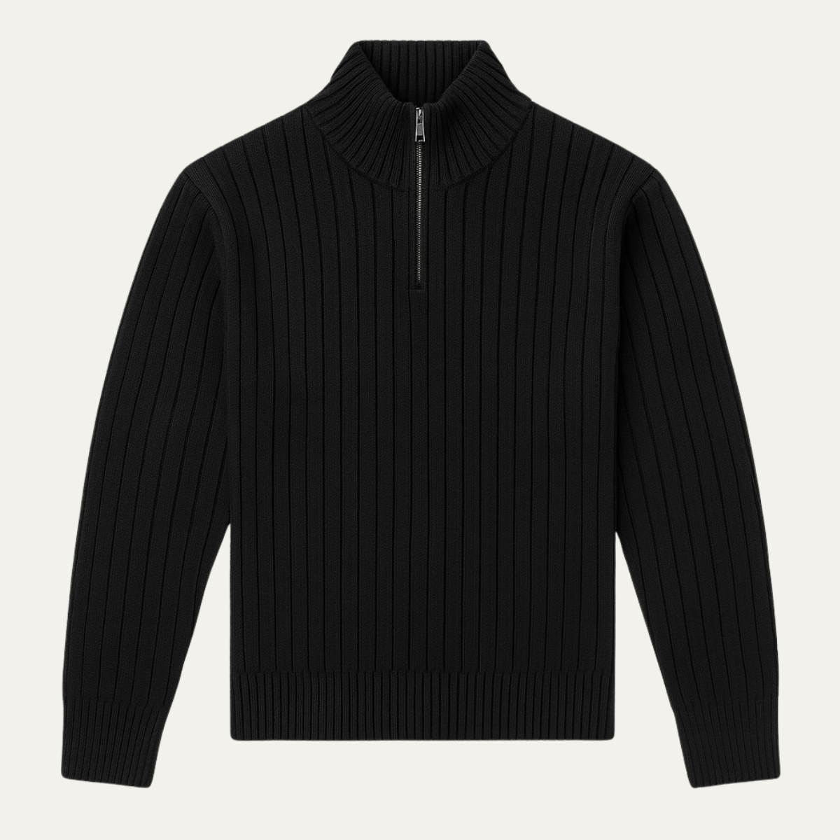 Men's Ribbed Half Zip Sweater Black - VibreMode