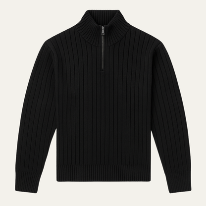Men's Ribbed Half Zip Sweater Black - VibreMode