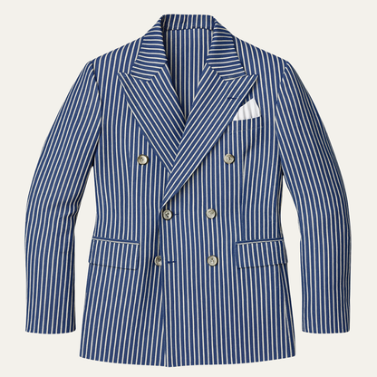 Men's Striped Double Breasted Blazer Suit - VibreMode