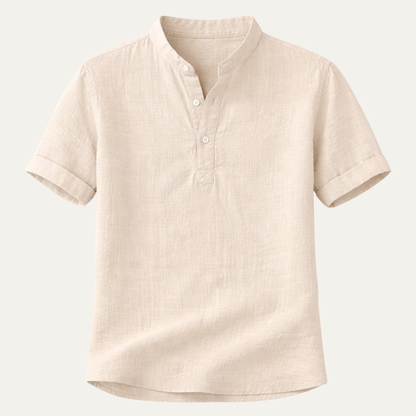 Mens Linen Button Up Shirt Lightweight Beige - VibreMode