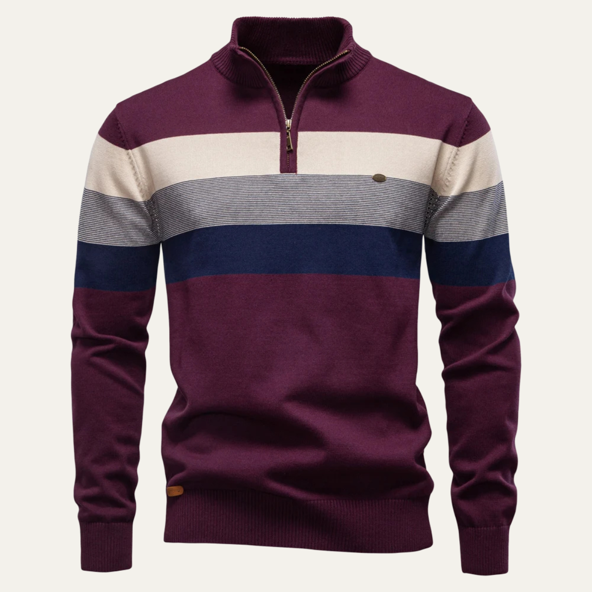 Men's Patchwork Zip Mock Neck Sweater