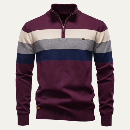 Men's Patchwork Zip Mock Neck Sweater