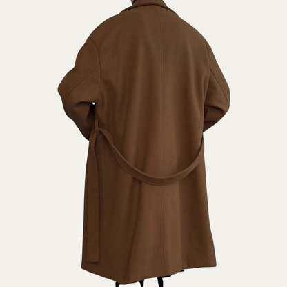 Men's Wool Wrap Coat Camel Brown with Belt