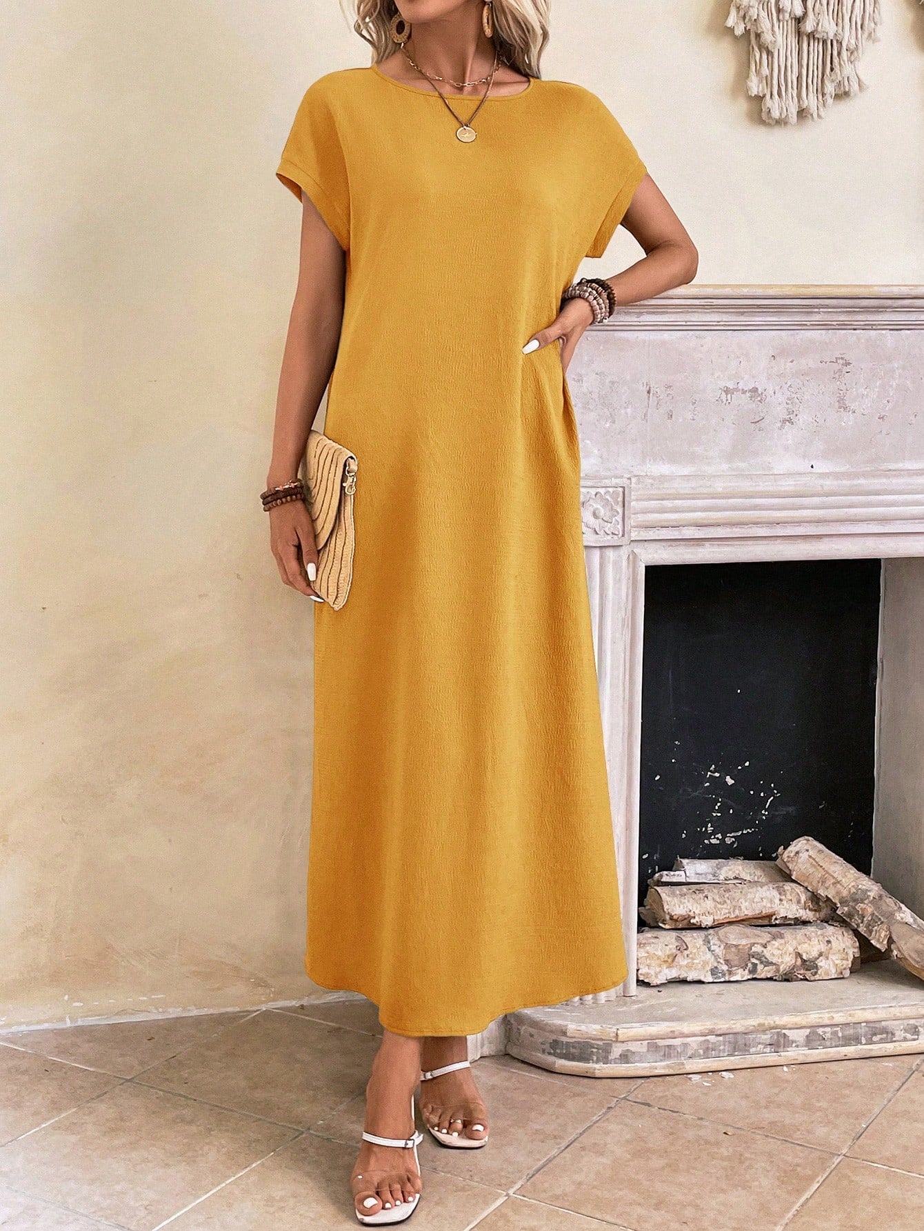 Relaxed Fit Bell Sleeve Tunic Dress