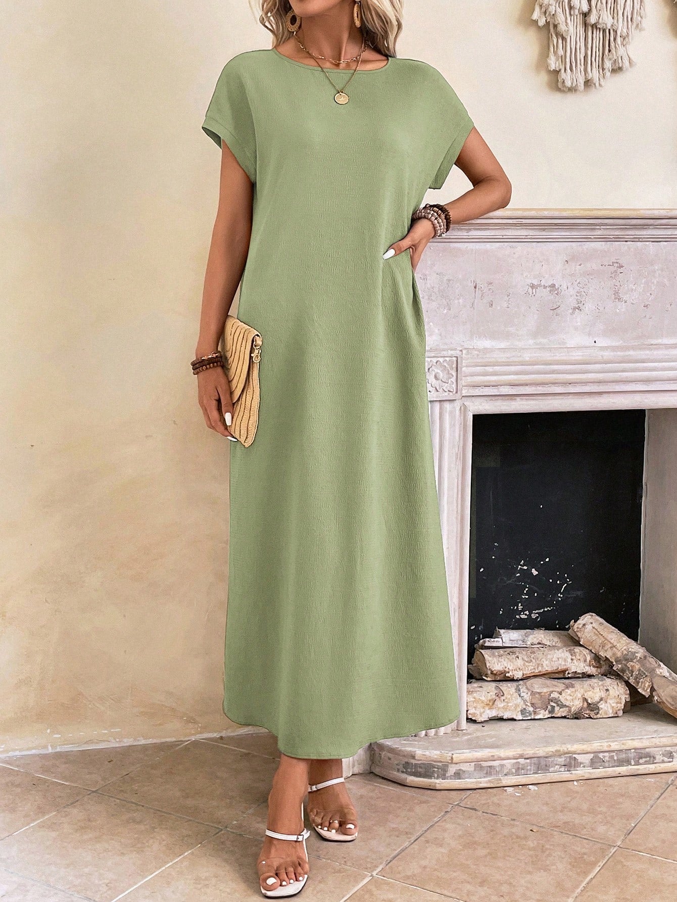 Relaxed Fit Bell Sleeve Tunic Dress