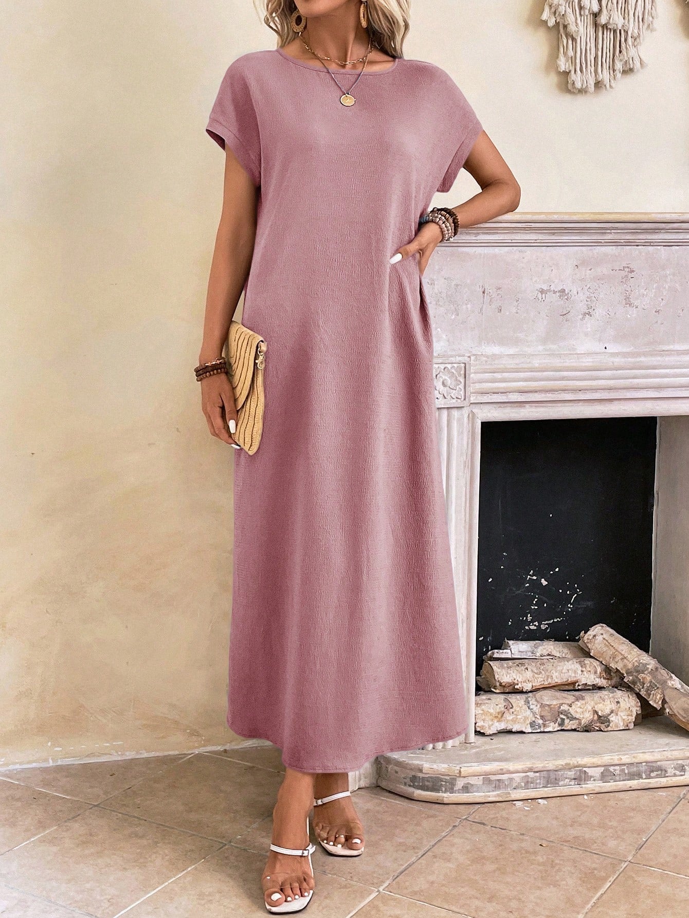 Relaxed Fit Bell Sleeve Tunic Dress