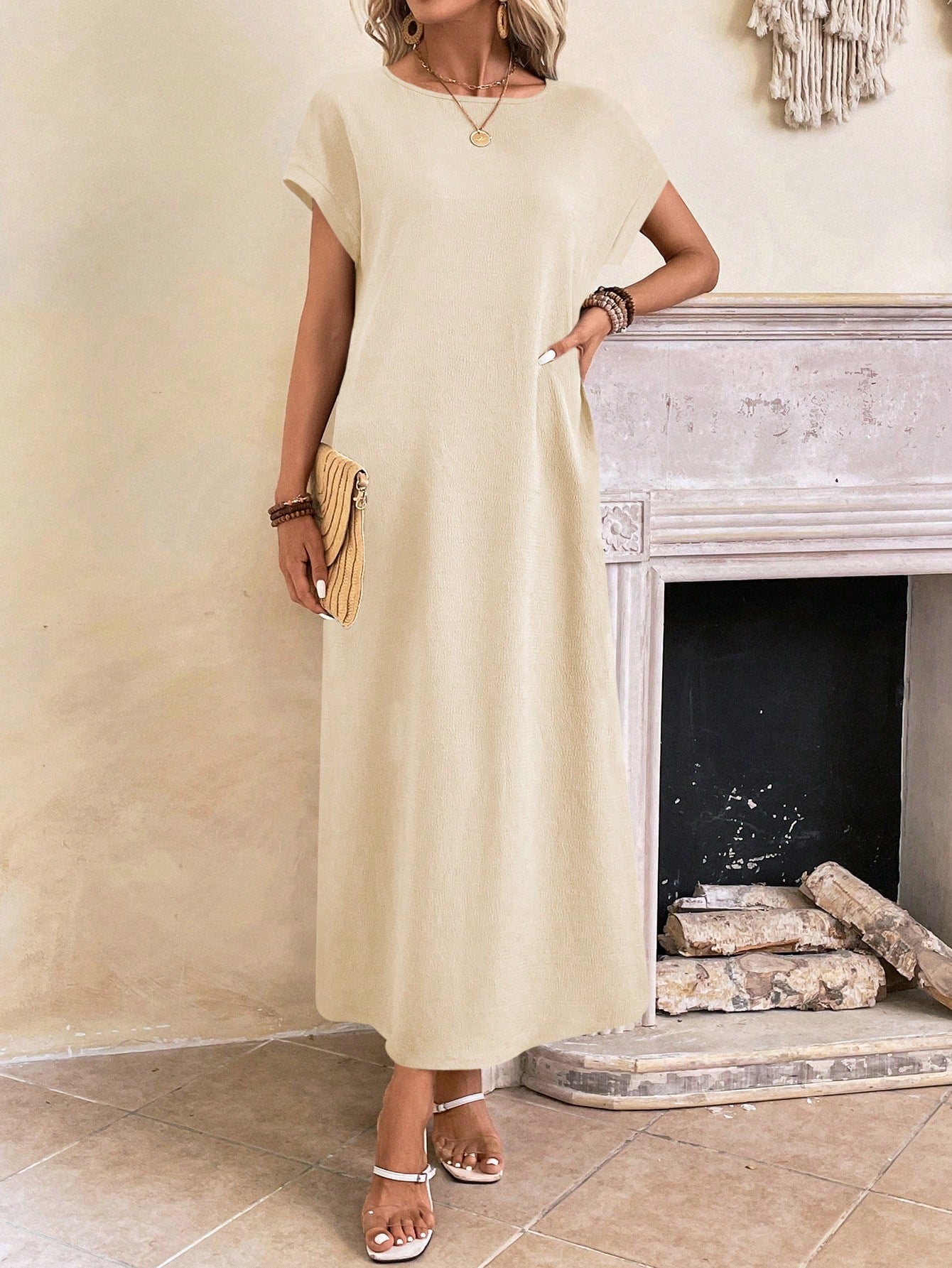 Relaxed Fit Bell Sleeve Tunic Dress
