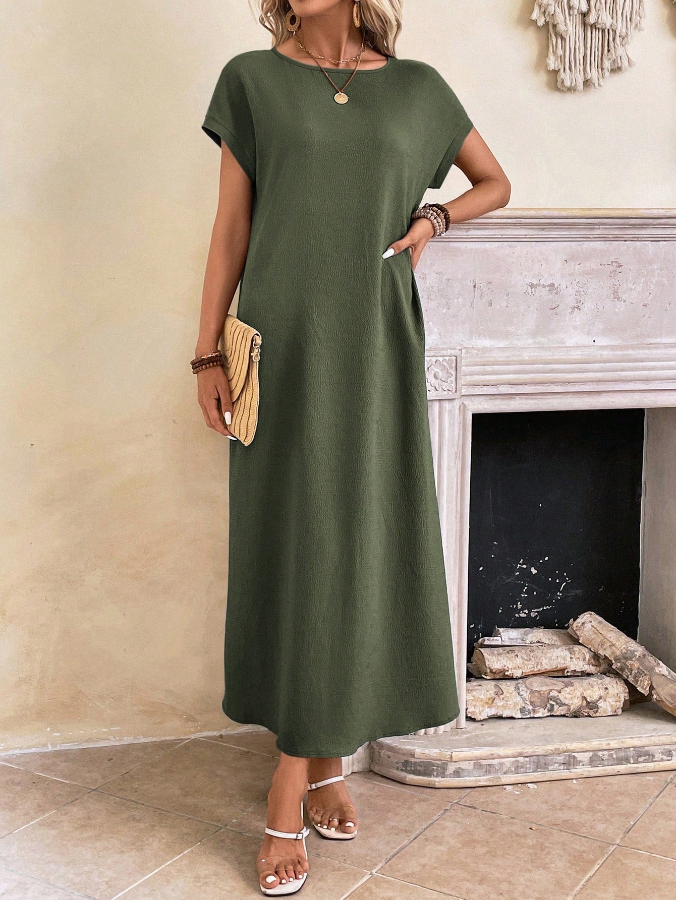 Relaxed Fit Bell Sleeve Tunic Dress