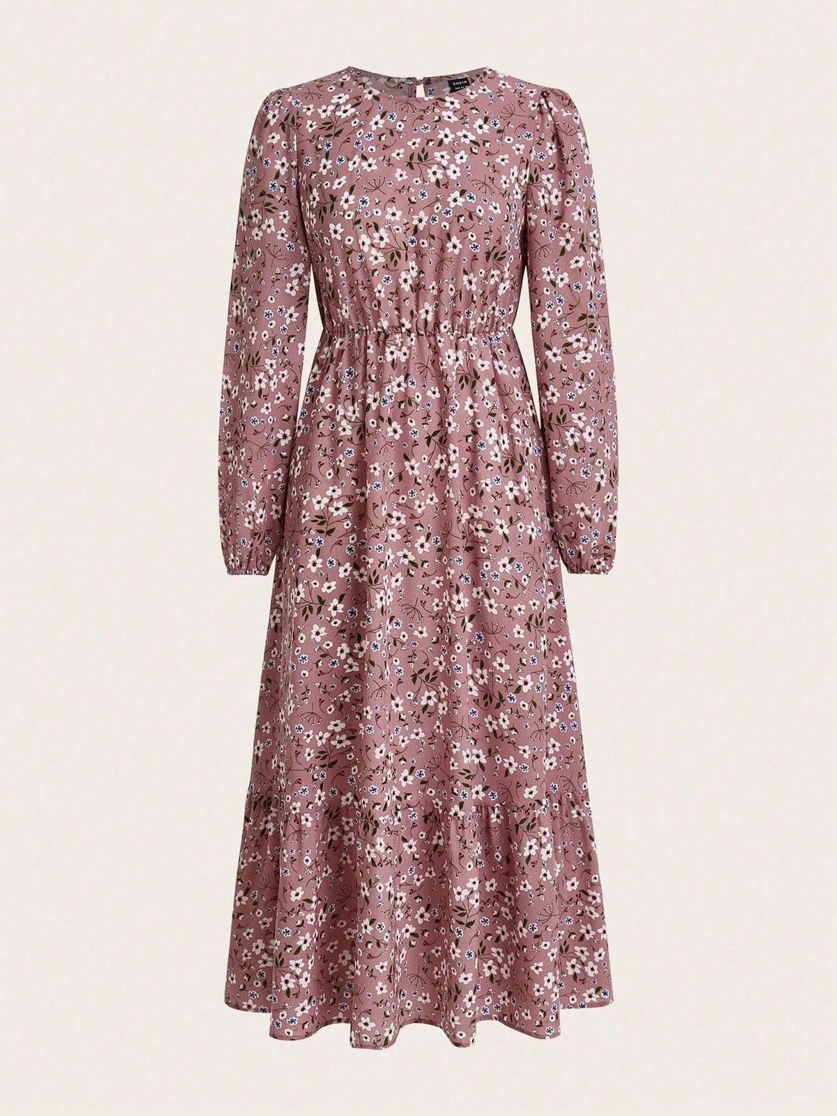 Women's Floral Maxi Dress Smocked Waist Bishop Sleeves