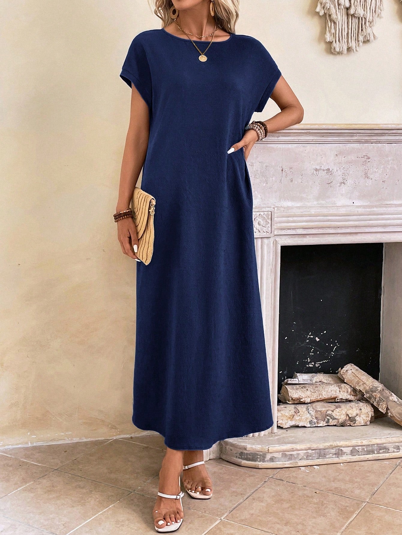 Relaxed Fit Bell Sleeve Tunic Dress