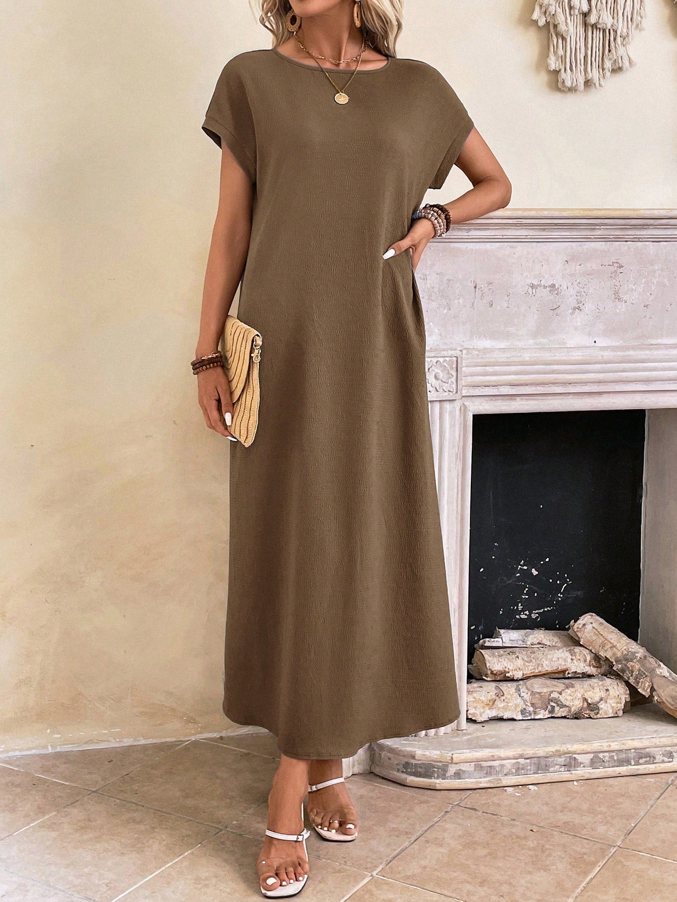 Relaxed Fit Bell Sleeve Tunic Dress