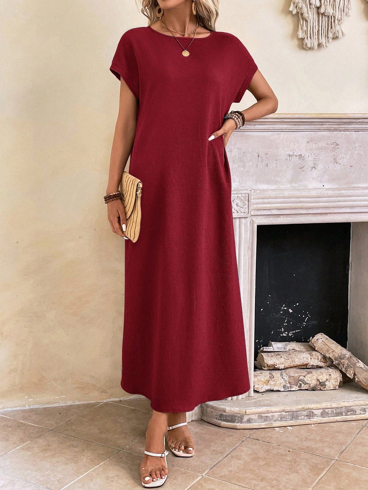 Relaxed Fit Bell Sleeve Tunic Dress