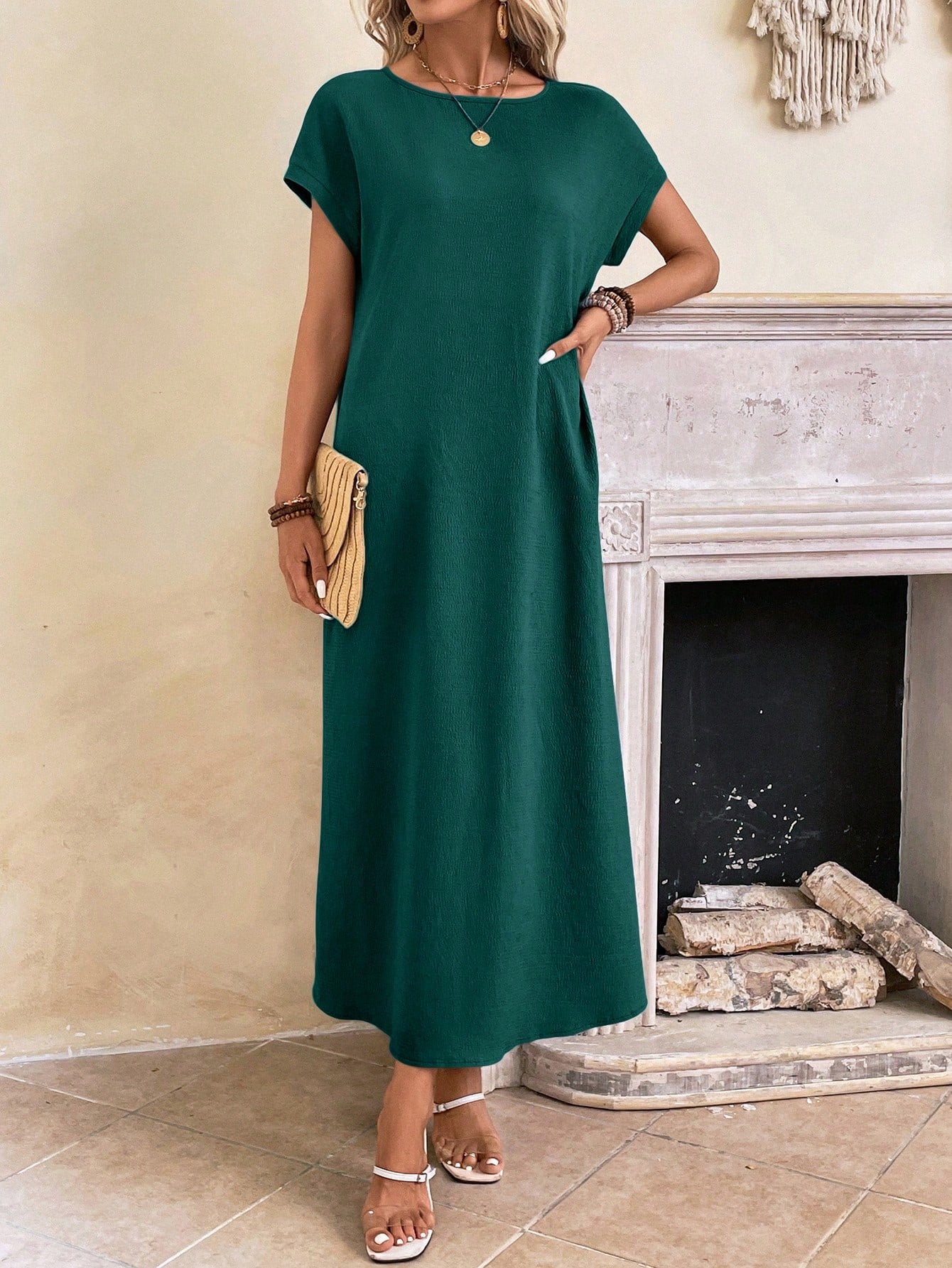 Relaxed Fit Bell Sleeve Tunic Dress