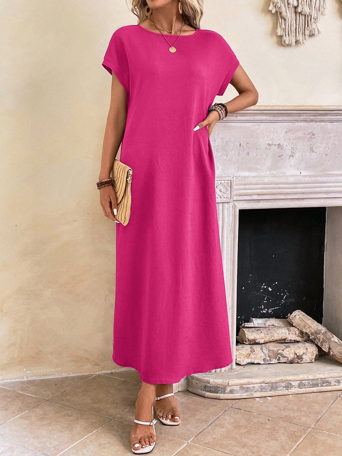 Relaxed Fit Bell Sleeve Tunic Dress