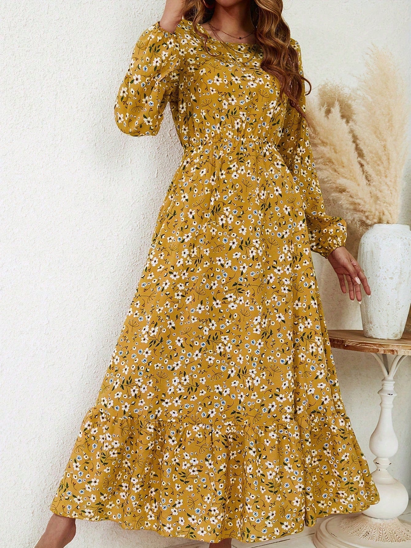 Bohemian Floral Long Sleeve Maxi Dress for Women