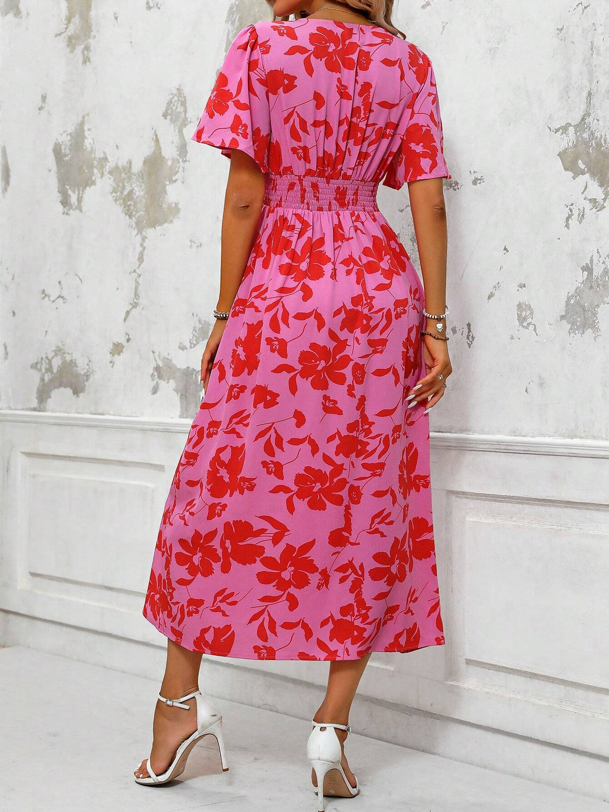 Vibrant Floral V Neck Summer Dress