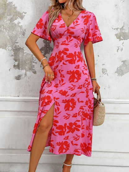 Vibrant Floral V Neck Summer Dress