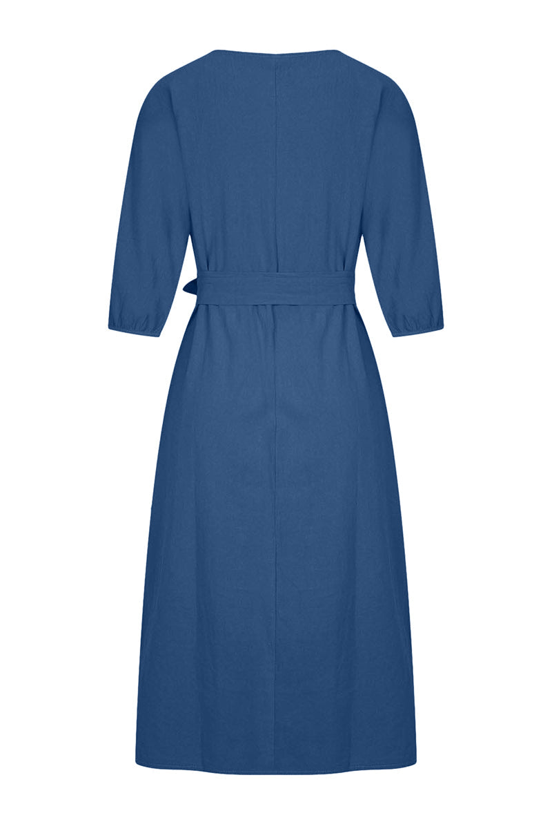Linen Midi Dress Tie Waist