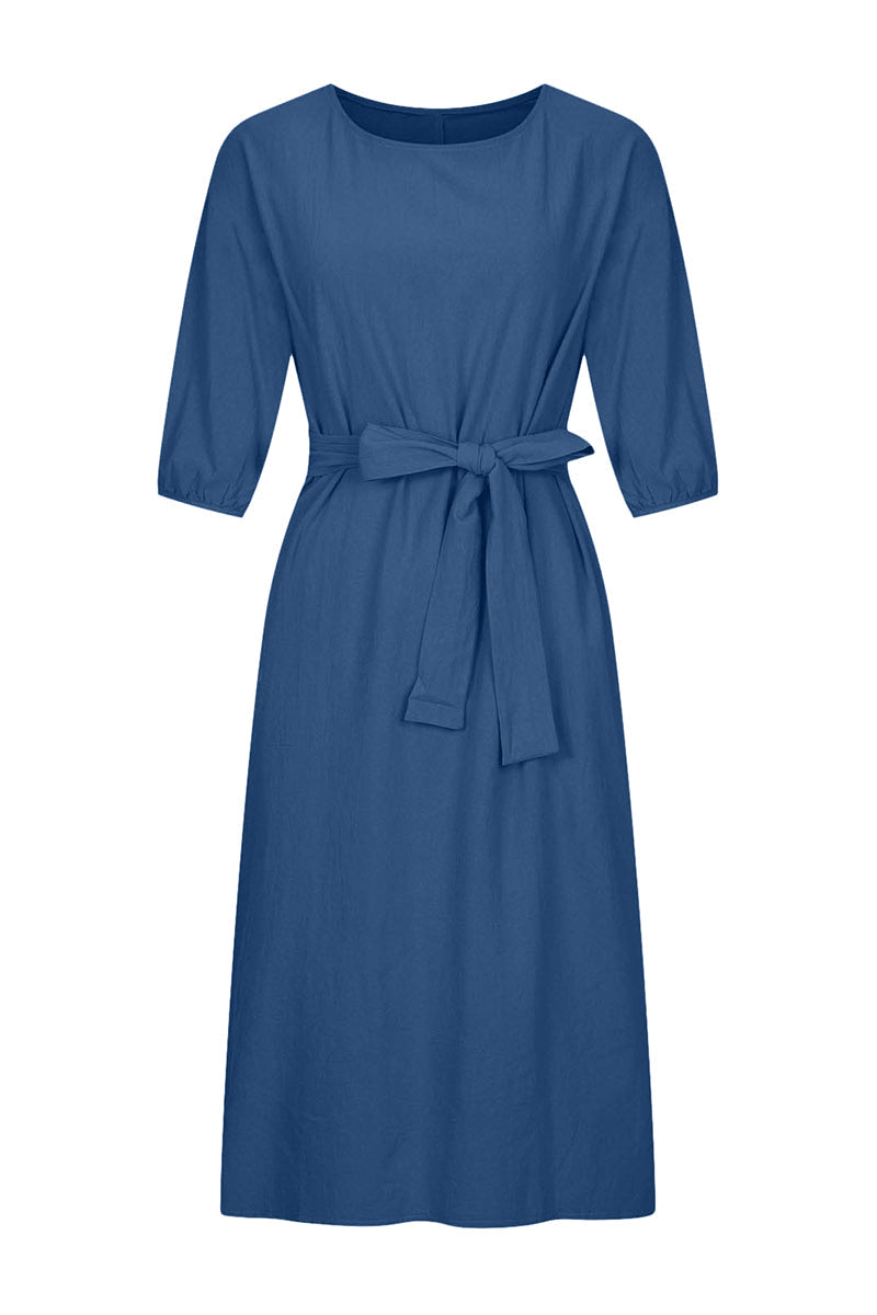 Linen Midi Dress Tie Waist