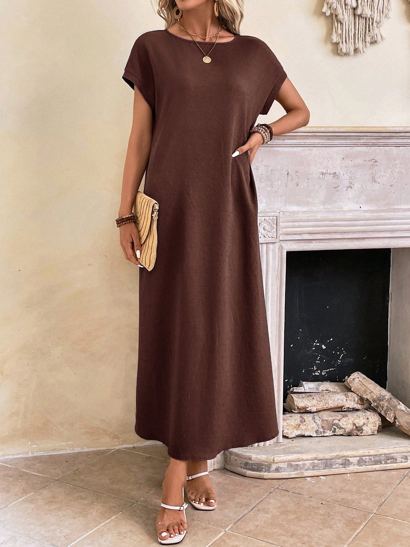 Relaxed Fit Bell Sleeve Tunic Dress