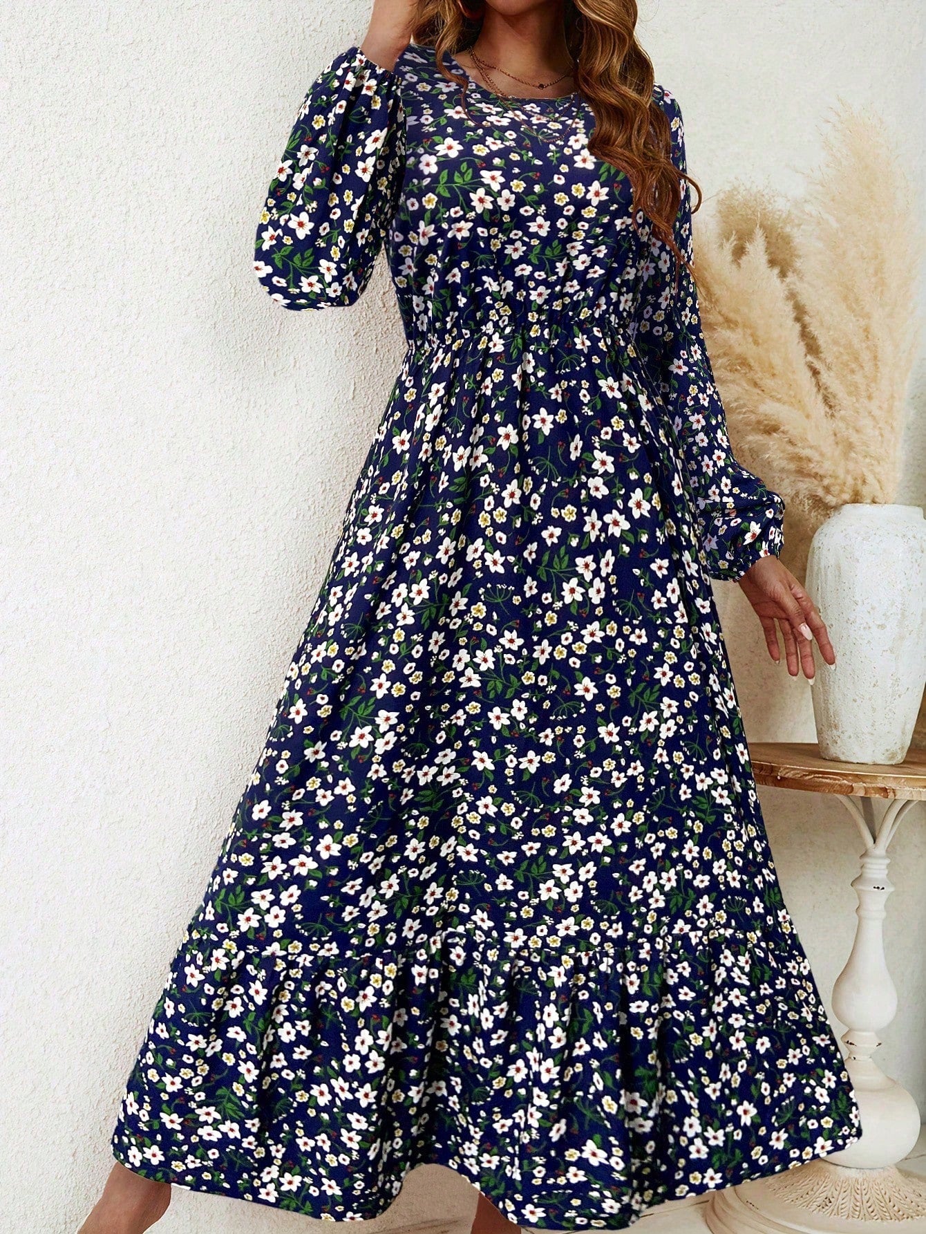 Bohemian Floral Long Sleeve Maxi Dress for Women