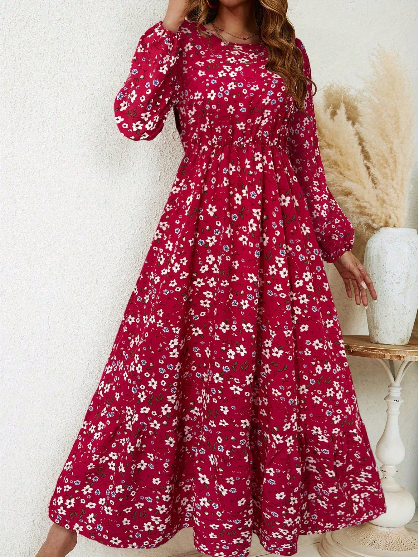 Bohemian Floral Long Sleeve Maxi Dress for Women