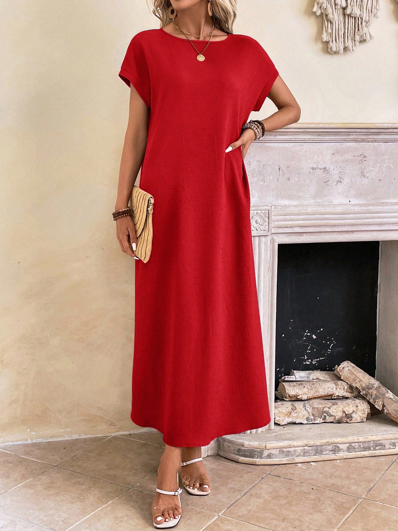 Relaxed Fit Bell Sleeve Tunic Dress