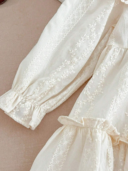 Girls Vintage Dress Lace Collar Long Sleeves