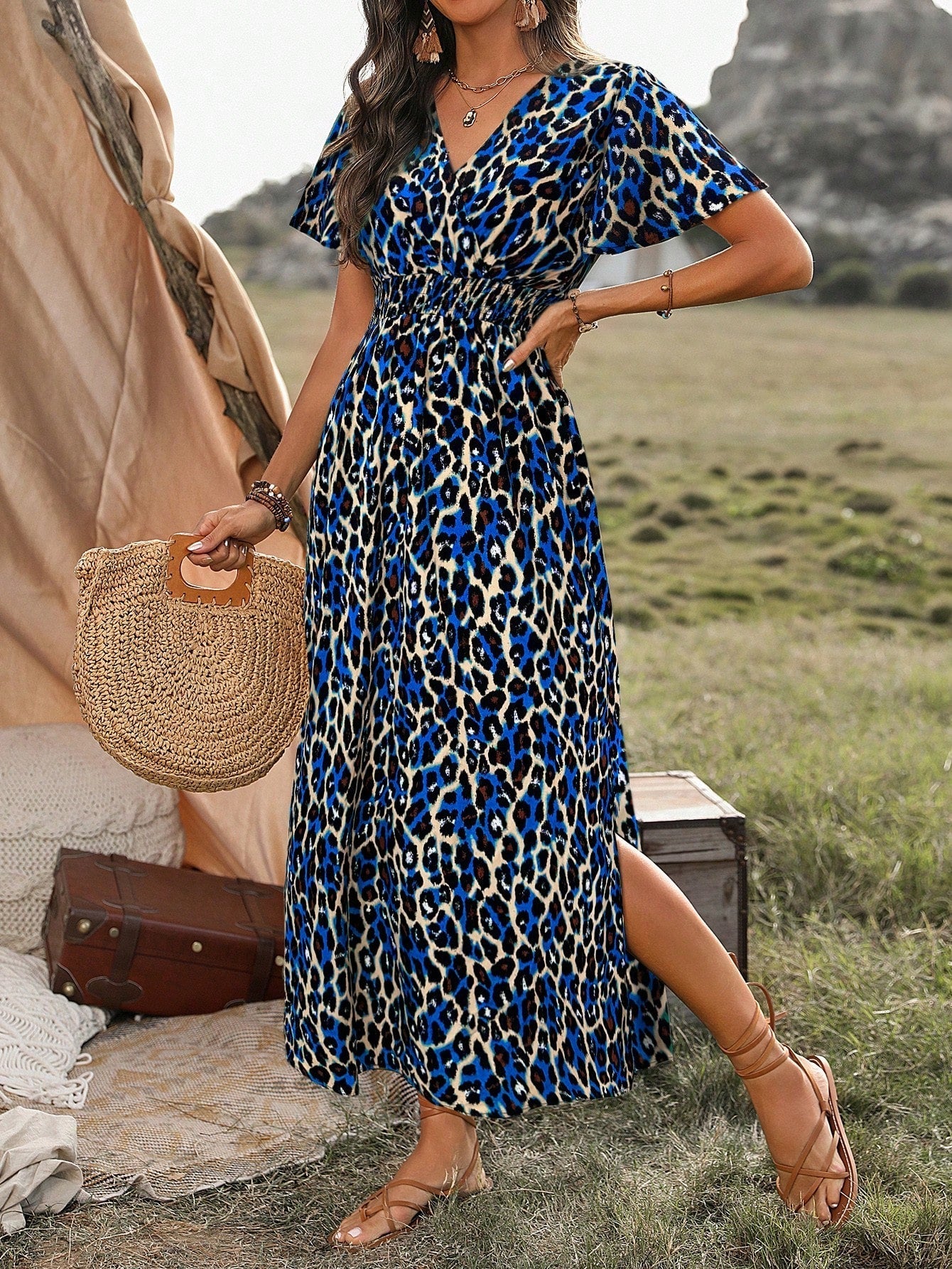 Animal Print High Slit Maxi Dress