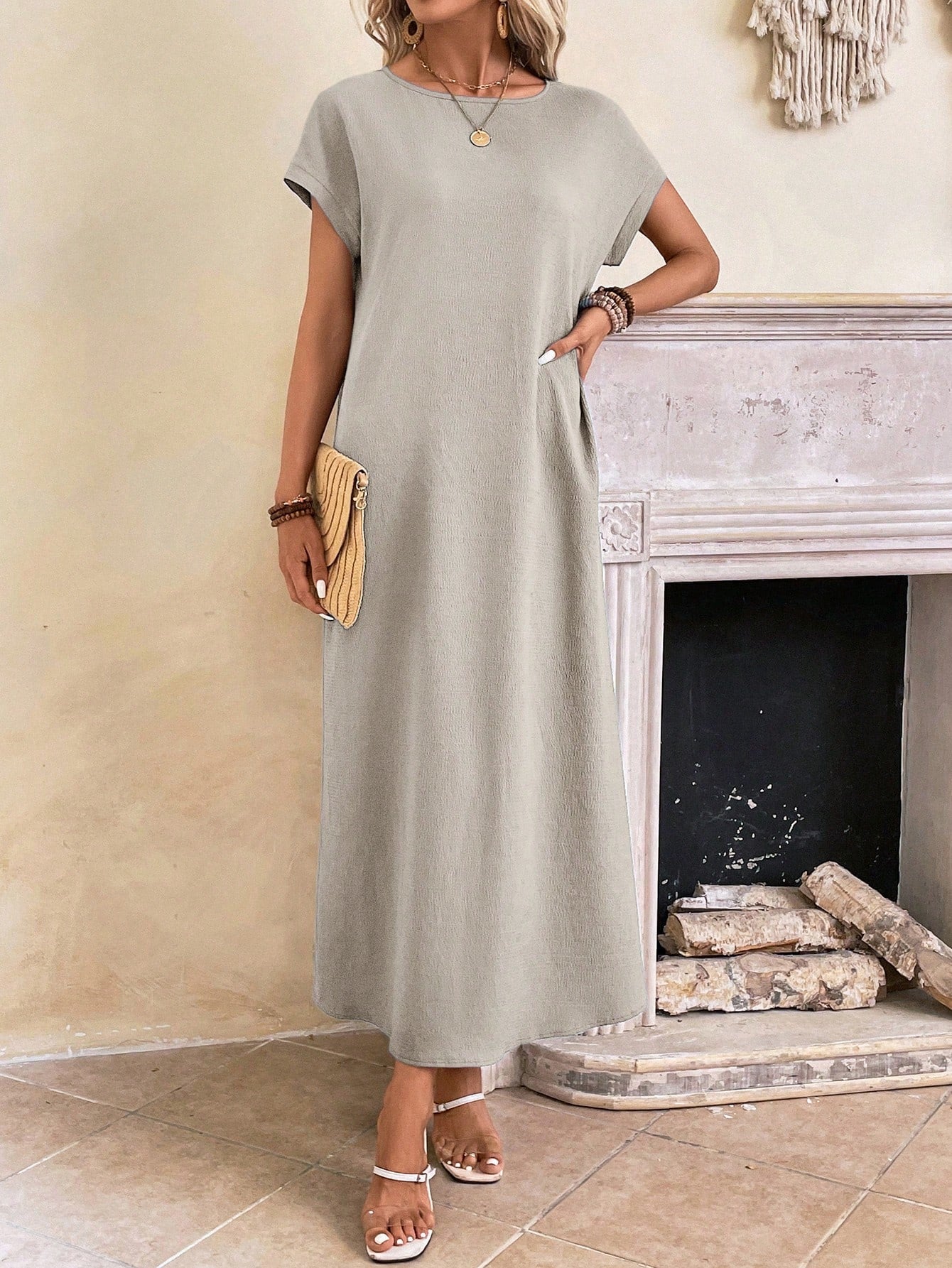 Relaxed Fit Bell Sleeve Tunic Dress
