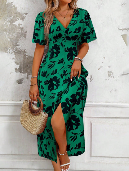 Vibrant Floral V Neck Summer Dress