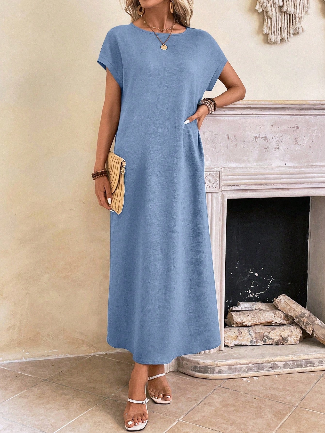 Relaxed Fit Bell Sleeve Tunic Dress