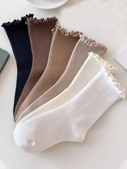 Women's Crew Socks Ribbed Ruffled Edge