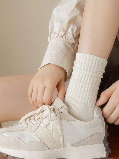 Women's Crew Socks Ribbed Ruffled Edge